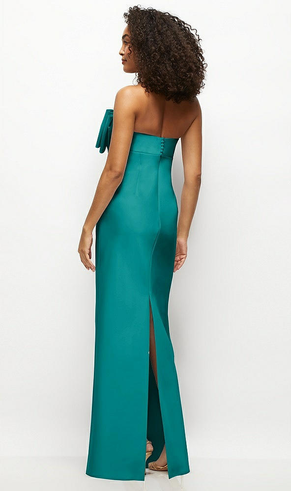 Back View - Jade Strapless Satin Column Maxi Dress with Oversized Handcrafted Bow