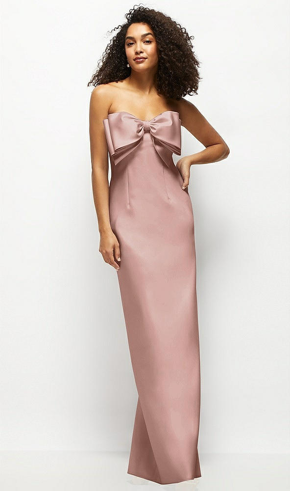 Front View - Neu Nude Strapless Satin Column Maxi Dress with Oversized Handcrafted Bow