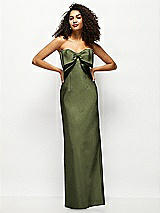 Alt View 1 Thumbnail - Olive Green Strapless Satin Column Maxi Dress with Oversized Handcrafted Bow