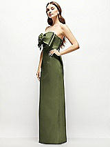 Alt View 3 Thumbnail - Olive Green Strapless Satin Column Maxi Dress with Oversized Handcrafted Bow