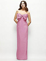 Alt View 2 Thumbnail - Powder Pink Strapless Satin Column Maxi Dress with Oversized Handcrafted Bow