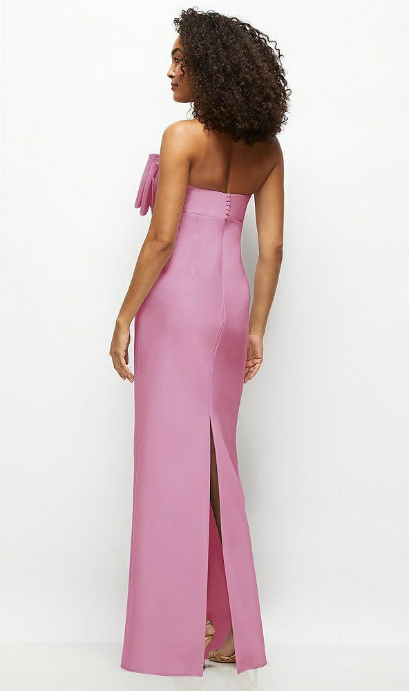 Back View - Powder Pink Strapless Satin Column Maxi Dress with Oversized Handcrafted Bow