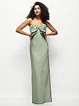 Alt View 1 Thumbnail - Sage Strapless Satin Column Maxi Dress with Oversized Handcrafted Bow
