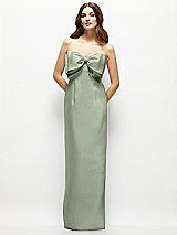 Alt View 2 Thumbnail - Sage Strapless Satin Column Maxi Dress with Oversized Handcrafted Bow