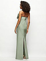 Rear View Thumbnail - Sage Strapless Satin Column Maxi Dress with Oversized Handcrafted Bow