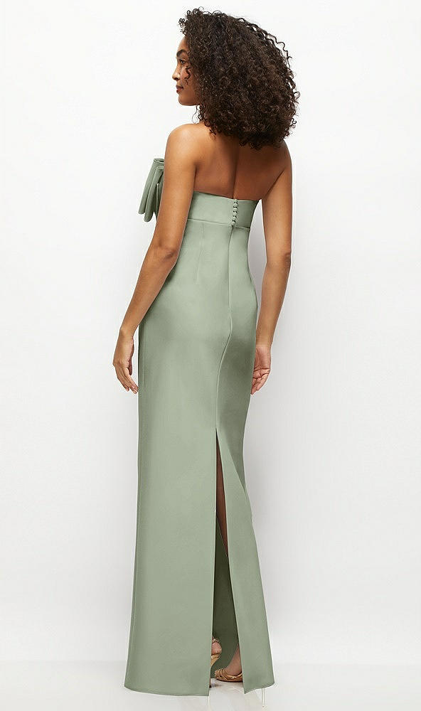 Back View - Sage Strapless Satin Column Maxi Dress with Oversized Handcrafted Bow