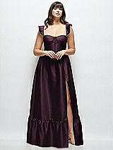 Alt View 1 Thumbnail - Deep Plum Satin Corset Maxi Dress with Ruffle Straps & Skirt