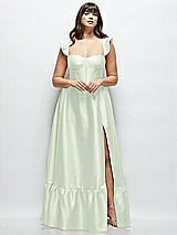 Alt View 1 Thumbnail - Mint Green Satin Corset Maxi Dress with Ruffle Straps & Skirt