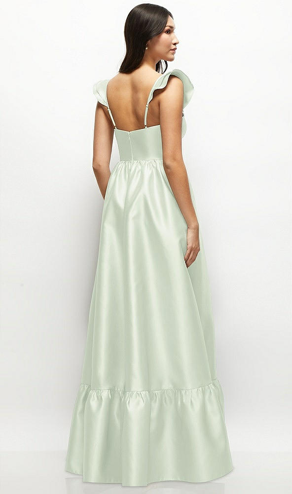 Back View - Mint Green Satin Corset Maxi Dress with Ruffle Straps & Skirt