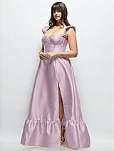 Alt View 2 Thumbnail - Suede Rose Satin Corset Maxi Dress with Ruffle Straps & Skirt