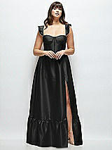 Alt View 1 Thumbnail - Black Satin Corset Maxi Dress with Ruffle Straps & Skirt