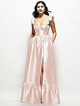Front View Thumbnail - Blush Satin Corset Maxi Dress with Ruffle Straps & Skirt