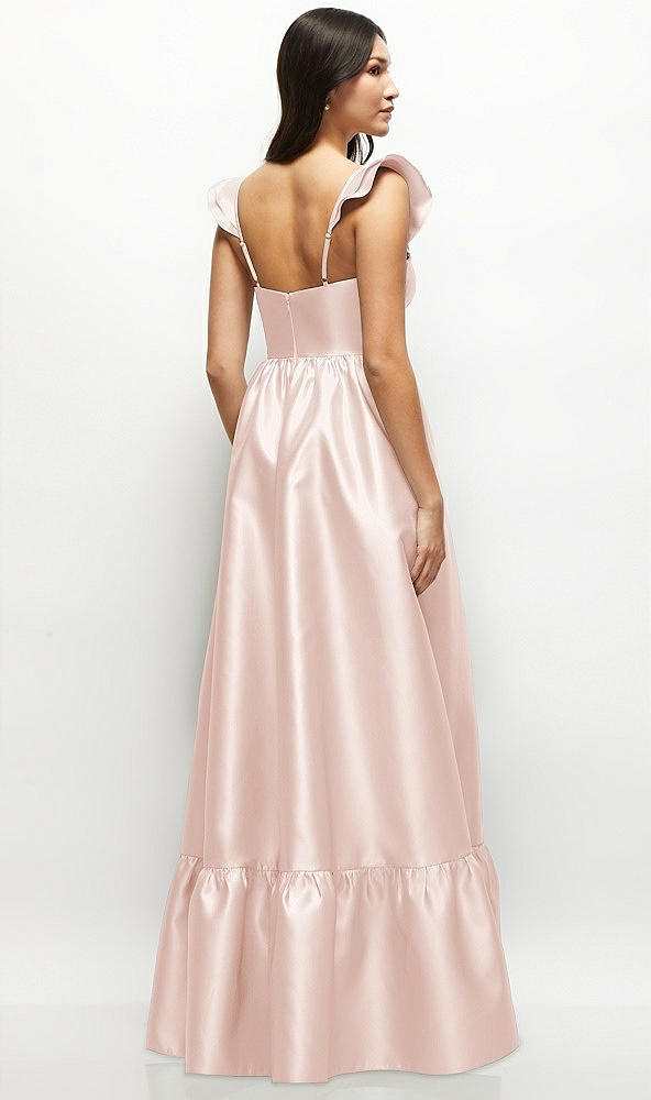 Back View - Blush Satin Corset Maxi Dress with Ruffle Straps & Skirt
