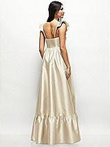 Rear View Thumbnail - Champagne Satin Corset Maxi Dress with Ruffle Straps & Skirt