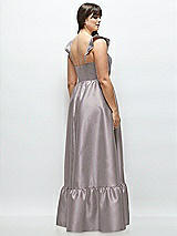 Alt View 3 Thumbnail - Cashmere Gray Satin Corset Maxi Dress with Ruffle Straps & Skirt