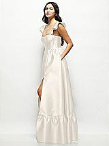 Side View Thumbnail - Ivory Satin Corset Maxi Dress with Ruffle Straps & Skirt
