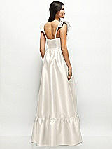 Rear View Thumbnail - Ivory Satin Corset Maxi Dress with Ruffle Straps & Skirt