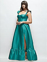 Alt View 2 Thumbnail - Jade Satin Corset Maxi Dress with Ruffle Straps & Skirt