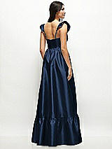 Rear View Thumbnail - Midnight Navy Satin Corset Maxi Dress with Ruffle Straps & Skirt