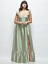 Alt View 1 Thumbnail - Sage Satin Corset Maxi Dress with Ruffle Straps & Skirt