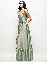 Side View Thumbnail - Sage Satin Corset Maxi Dress with Ruffle Straps & Skirt