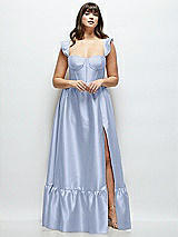 Alt View 1 Thumbnail - Sky Blue Satin Corset Maxi Dress with Ruffle Straps & Skirt