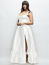 Alt View 2 Thumbnail - White Satin Corset Maxi Dress with Ruffle Straps & Skirt