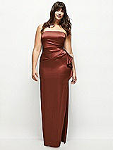 Front View Thumbnail - Auburn Moon Strapless Draped Skirt Satin Maxi Dress with Cascade Ruffle