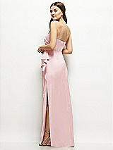 Alt View 3 Thumbnail - Ballet Pink Strapless Draped Skirt Satin Maxi Dress with Cascade Ruffle