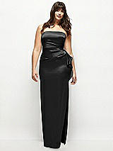 Front View Thumbnail - Black Strapless Draped Skirt Satin Maxi Dress with Cascade Ruffle