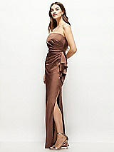 Alt View 2 Thumbnail - Cognac Strapless Draped Skirt Satin Maxi Dress with Cascade Ruffle