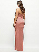 Rear View Thumbnail - Desert Rose Strapless Draped Skirt Satin Maxi Dress with Cascade Ruffle