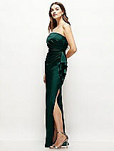 Alt View 2 Thumbnail - Evergreen Strapless Draped Skirt Satin Maxi Dress with Cascade Ruffle