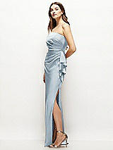 Alt View 2 Thumbnail - Mist Strapless Draped Skirt Satin Maxi Dress with Cascade Ruffle