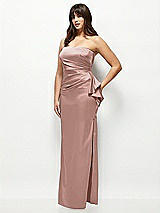 Side View Thumbnail - Neu Nude Strapless Draped Skirt Satin Maxi Dress with Cascade Ruffle