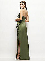 Alt View 3 Thumbnail - Olive Green Strapless Draped Skirt Satin Maxi Dress with Cascade Ruffle