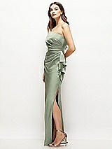 Alt View 2 Thumbnail - Sage Strapless Draped Skirt Satin Maxi Dress with Cascade Ruffle