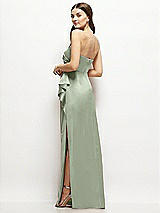Alt View 3 Thumbnail - Sage Strapless Draped Skirt Satin Maxi Dress with Cascade Ruffle