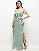 Alt View 1 Thumbnail - Seagrass Strapless Draped Skirt Satin Maxi Dress with Cascade Ruffle