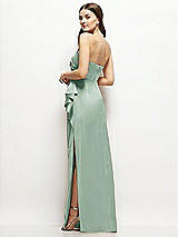 Alt View 3 Thumbnail - Seagrass Strapless Draped Skirt Satin Maxi Dress with Cascade Ruffle