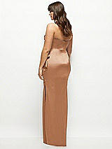 Rear View Thumbnail - Toffee Strapless Draped Skirt Satin Maxi Dress with Cascade Ruffle