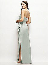 Alt View 3 Thumbnail - Willow Green Strapless Draped Skirt Satin Maxi Dress with Cascade Ruffle