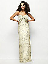 Alt View 1 Thumbnail - Butter Yellow Floral Strapless Floral Satin Column Maxi Dress with Oversized Bow