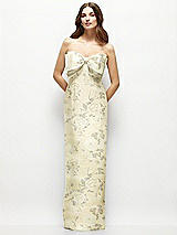 Alt View 2 Thumbnail - Butter Yellow Floral Strapless Floral Satin Column Maxi Dress with Oversized Bow