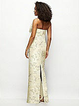 Rear View Thumbnail - Butter Yellow Floral Strapless Floral Satin Column Maxi Dress with Oversized Bow