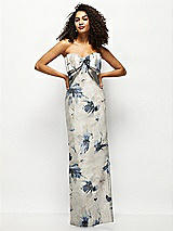 Alt View 1 Thumbnail - Inkwash Blue Floral Strapless Floral Satin Column Maxi Dress with Oversized Bow