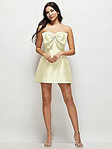 Front View Thumbnail - Butter Yellow Strapless Bell Skirt Satin Mini Dress with Oversized Bow