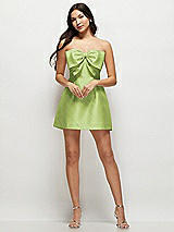 Front View Thumbnail - Mojito Strapless Bell Skirt Satin Mini Dress with Oversized Bow