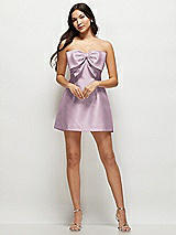 Front View Thumbnail - Suede Rose Strapless Bell Skirt Satin Mini Dress with Oversized Bow