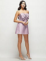 Side View Thumbnail - Suede Rose Strapless Bell Skirt Satin Mini Dress with Oversized Bow